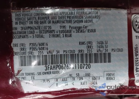 2007 Ford Fusion S z USA, uszkodzony, nr VIN 3FAHP06Z67R110720